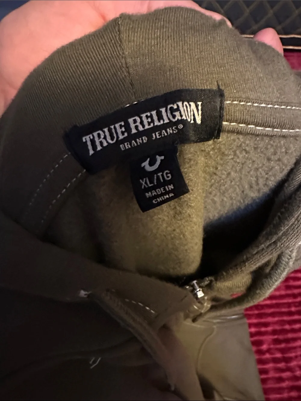 True Religion Olive Green Full-Zip Hoodie